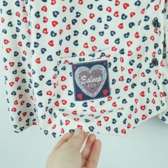 Vintage Medium Pajama Shirt Flannel 90s Hearts Cozy Novelty Boho Cabincore - Picture 3 of 7